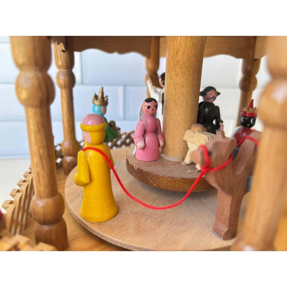 Vintage Christmas Pyramid 3 Tier Wooden‎ Nativity Shepherd Carousel NO FAN